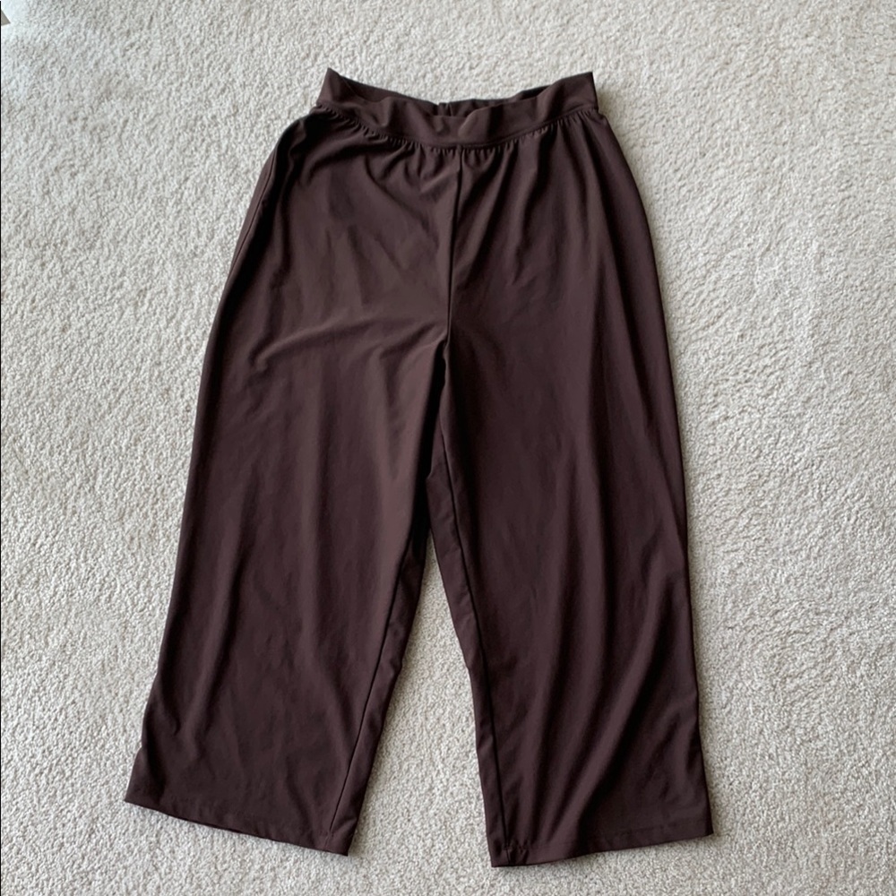 SPANX Brown High Rise Wide Leg Cropped Pants L With Hidden Shapewear Lining
